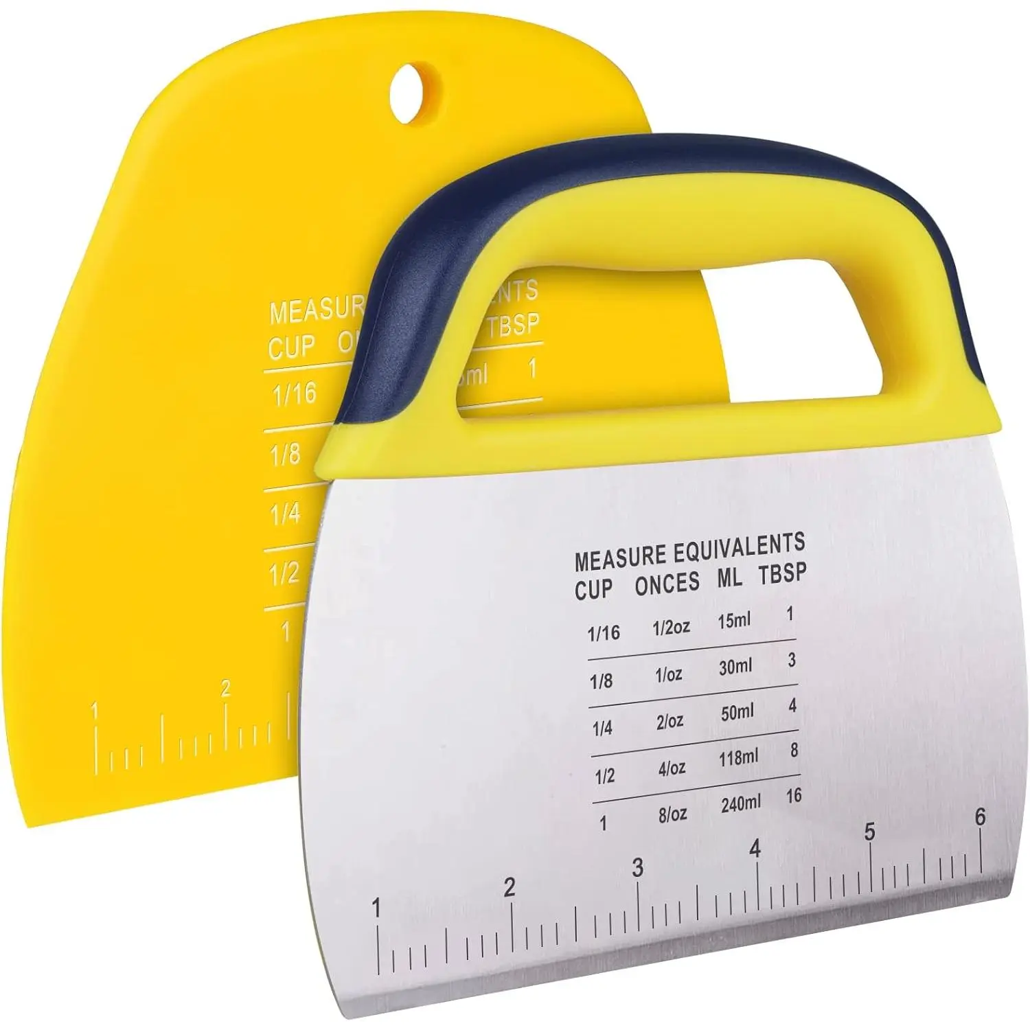 Dough Scraper  2 count, Stainless Steel Dough  With Grip, Plastic Bench Scraper with Measuring Scale, Multipurpose Pizza , Pastry,  Scraper for Baking, Dough, Bread, Cake