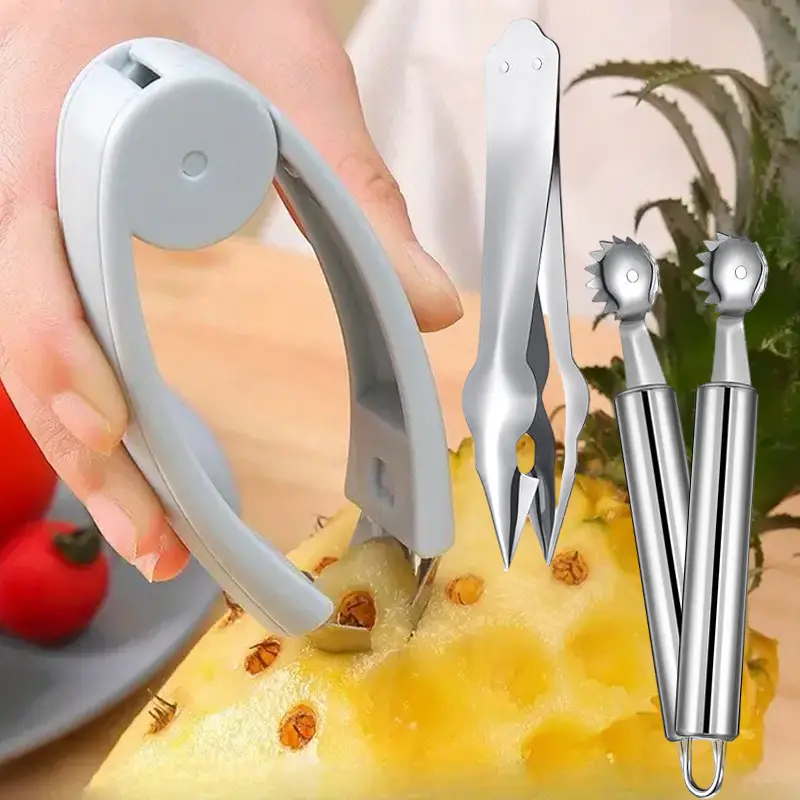 4pcs Stainless Steel Pineapple & Strawberry Clip - Multifunctional Fruit Seed-Removing Pedicel Tool with Ergonomic Handle for Fresh Fruit Preparation, Fruit Preparation Aid