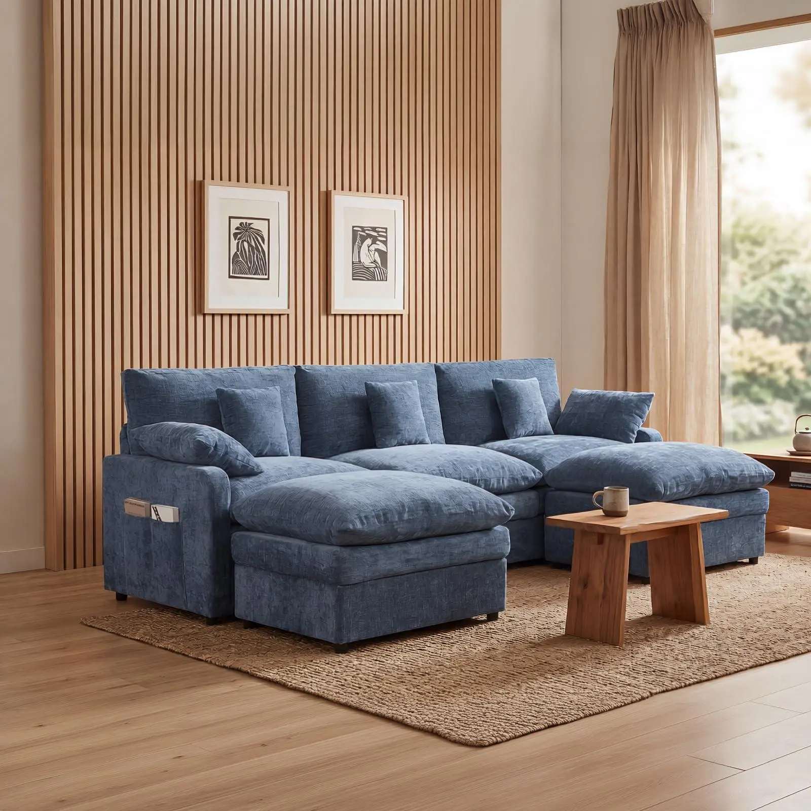 Chenille Multi-Person Sectional Sofa - Comfortable, Spacious, Durable, Stylish, Cushioned Seating, Blue