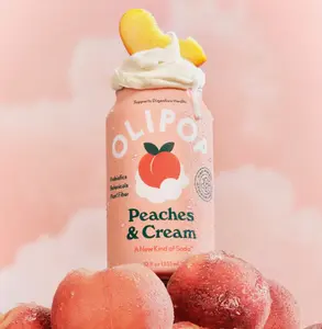 OLIPOP Peaches & Cream Prebiotic Soda – Low Sugar Peach Cream Drink (Pack of 12)