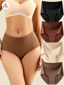 4 Pack Womens High Waist Seamless Underwear Full Coverage Breifs No Show Ladies Panties  S-XXL