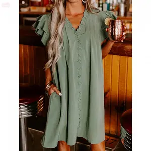 YehGoods 2026 Women's Plain V Neck Dress, Casual Dress for Daily Wear, Clothes for All Seasons, Casual Everyday Wear graduation