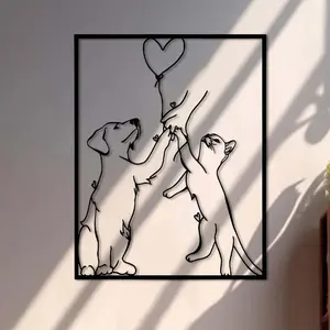 Metal Wall Art, Cat & Dog Design Wall Decor, Wall Hanging Ornament for Home Living Room Bedroom, Home Decor, Room Decor, Gift for Pet Lovers, Poster, Vintage Wall Art, Art Wall Decoration