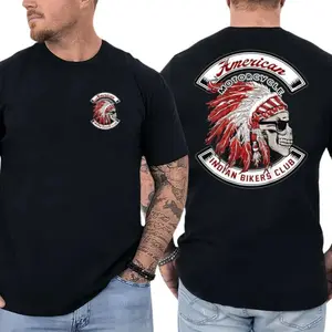 Skull Chief Headdress Biker Club Graphic Tee, Indian Motorcycle T-Shirt, Vintage Motorcycle Rider Shirt, American Biker Lifestyle Apparel, Gift for Indian Motorcycle Enthusiasts Hoodie Fabric