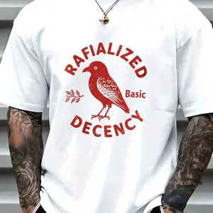 RAFIALIZED Decency Basic Red Bird Graphic Tee - 100% Premium Cotton Short Sleeve T-Shirt, Vintage Streetwear Style with Bold Typography and Artistic Bird Illustration, Super Soft Breathable Fabric for Summer Casual Wear, Unique Fashion Statement To