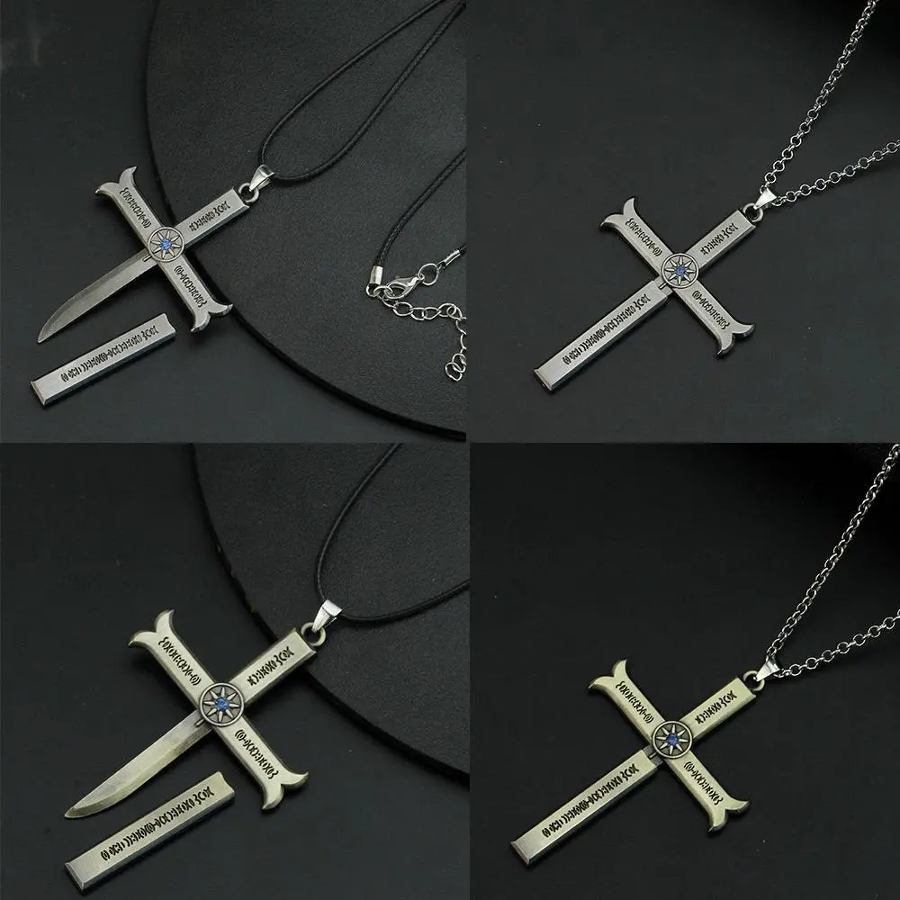 Anime Necklace Dracule Mihawk Cross Sword Pendant Choker Necklaces Men Jewelry Accessories Gift