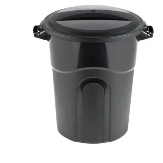 Heavy Duty Plastic Garbage Can with Lid - 20 Gallon Capacity, Black Bin