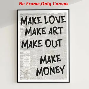 Letter Pattern Wooden Canvas Unframed Painting, 1 Count Modern Art Wall Decor, Wall Art For Home Living Room Bedroom Office, Unframed Art Pr Abstract Shapes Wall Art