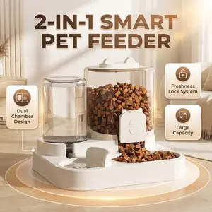 2-in-1 Automatic Pet Feeder & Water Dispenser – Gravity Fed Self-Filling Food Bowl & Water Station for Cats Dogs, No Electricity Needed, Large Capacity Auto Refill Pet Feeding Watering Set,