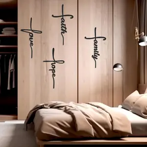 Metal Wall Art Sign 4-Piece Set: Love, Faith, Family, Hope - 15 x 8 in Waterproof Religious and Spiritual Hanging Cross Wall Decor for Home Decoration