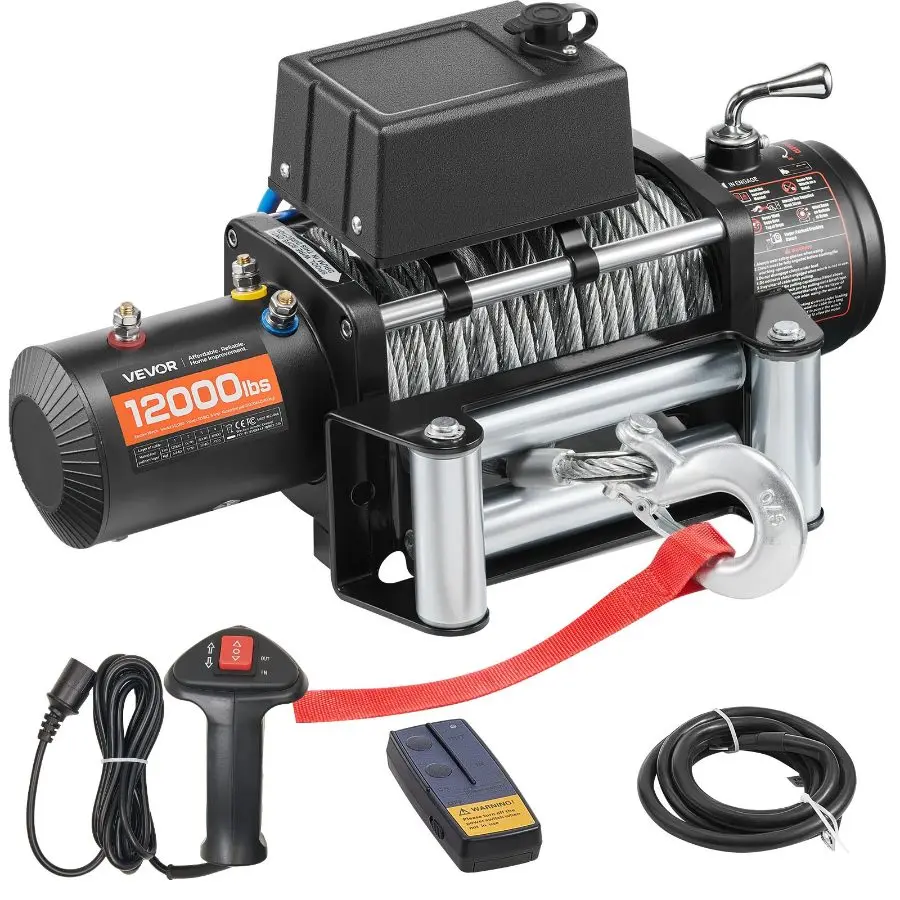 VEVOR 12000 lbs High Capacity 12V DC Electric Truck Winch, 7/20 in x 85 ft Steel Rope, Wireless & Wired Remote Control, Ideal for Towing SUV, Off-Road Vehicle
