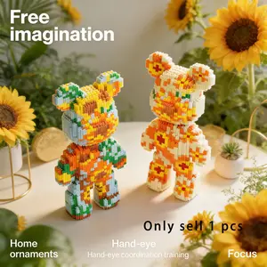 Sunflower Pattern Bear Series Creative Building Blocks Model, Animals, 1184pcs, Original Authentic, New 2026 Design, Gift Idea, Home Decor, DIY Craft, Building Block Set
