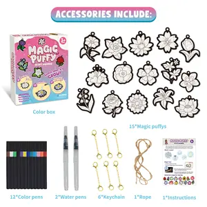 【Christmas Gift】Kids DIY Foam Texture Painting Kit, Princess Castle Animal Puzzle Toy, Creative Gift Keychain Magic Fluffy Paper Art Set, Coloring Paper Roll, Flower Shaped Stamp