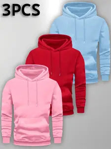 Men's 3-Piece Hooded Sweatshirt Set, Drawstring and Kangaroo Pocket, Comfortable Casual Fashion, Fall & Winter Fitted Style, Sportswear Sweatshirt
