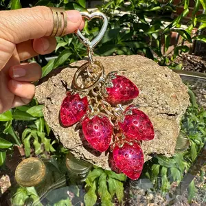 Handmade Red Resin Strawberry Cluster Bag Charm, Keychain