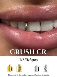 CRUSH CR 14K Gold Plated  Copper Single-Tooth Grillz, CZ Stones/Plain Style, Gold/Rose Gold/Silver Options, Unisex Hip-Hop Tooth Jewelry For Black Women, Girls & Men, Suitable For Parties, Street Fashion & Daily Wear
