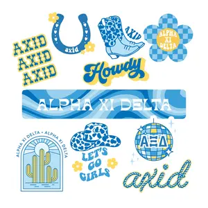 Alpha Xi Delta Sticker Sheet - Western Disco Design