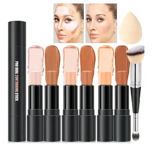 6 Colors Cream Contour Stick Makeup Kit, Shades with Highlighter, Blush and Double-End Bronzer Contour Stick for Sculpt the Cheeks, Long Lasting, Waterproof, Matte & Dewy Finish