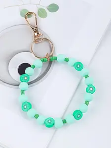 Colorful Fruit Silicone Beaded Keychain Bracelet – Cute Apple, Strawberry, Kiwi & Pineapple Beads Wristlet Key Holder, Fun & Durable ID Holder, Badge Holder, Hands-Free Accessory