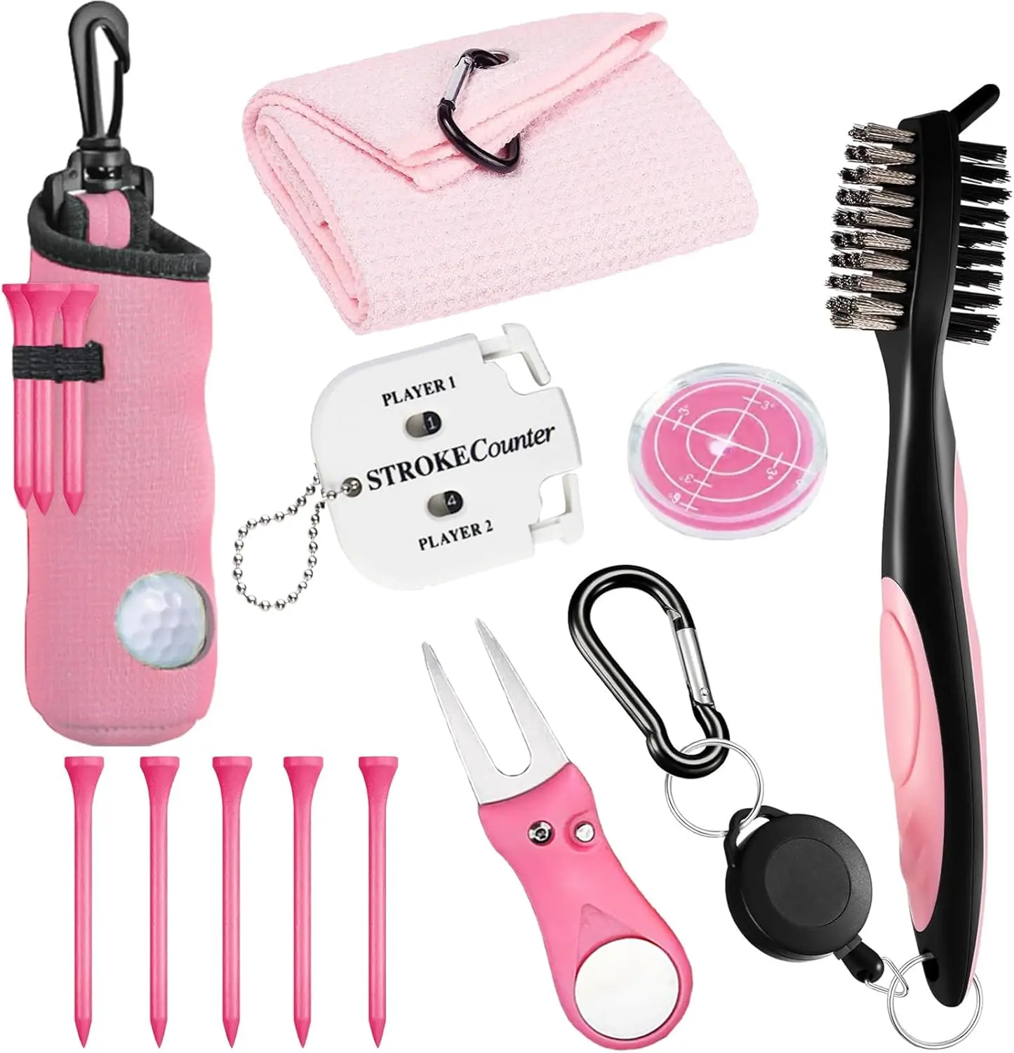 11 count Golf Accessories Kit, Include Golf Tees Golf Towel Golf Ball Bag with Hook Cleaner Brush Golf Ball Marker Golf Divot Tool Golf Score Counter