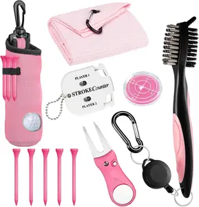 11 count Golf Accessories Kit, Include Golf Tees Golf Towel Golf Ball Bag with Hook Cleaner Brush Golf Ball Marker Golf Divot Tool Golf Score Counter
