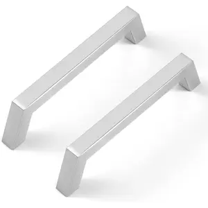 10 Pack 5 Inch Brushed Nickel Cabinet Handles -  Cabinet Pulls Modern Square Drawer Pulls Kitchen Pulls for Cupboard Hardware, 5" Hole Centers(128 mm)