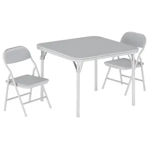 Garvee 3-Piece Children's Folding Table and Chairs Set, Kids Activity Table with PU Leather Surface, Metal Frame Play Furniture, Space-Saving, for Dining/Crafts/Learning