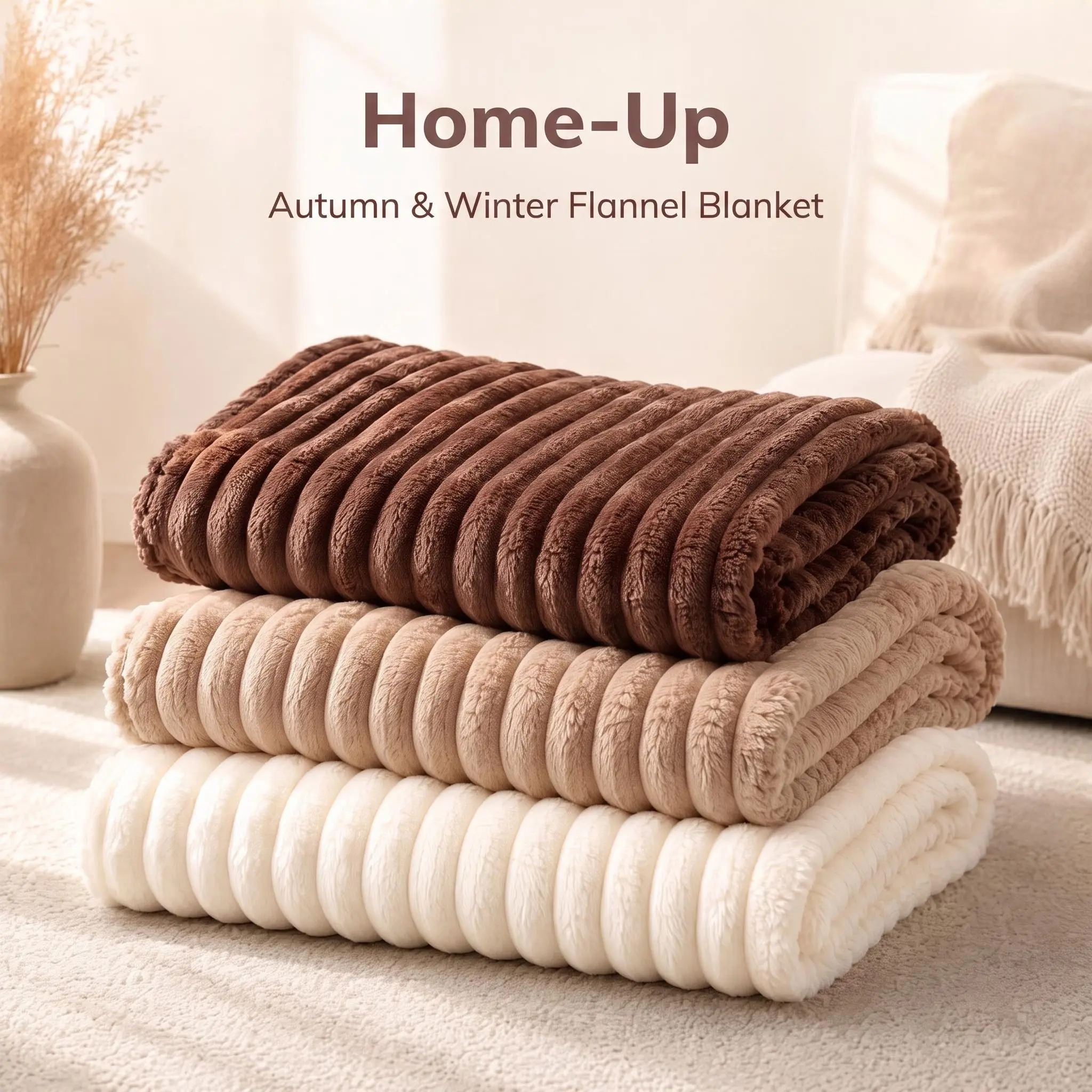 NTBAY Cozy Aesthetic Traditional Flannel Fleece Throw Blanket, 3D Textured Ribbed Striped, 100% Soft Polyester, Anti-Shedding Pet-Friendly, Wrinkle-Resistant, Snug as a Bug in a Rug, Home Couch Use, 1 Pack (Toddler/Throw/Twin Sizes)