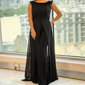 Women's Sleeveless Backless Sequin Jumpsuit – Maxi Skirt Style Wedding Guest Dress, Elegant Bridesmaid Outfit