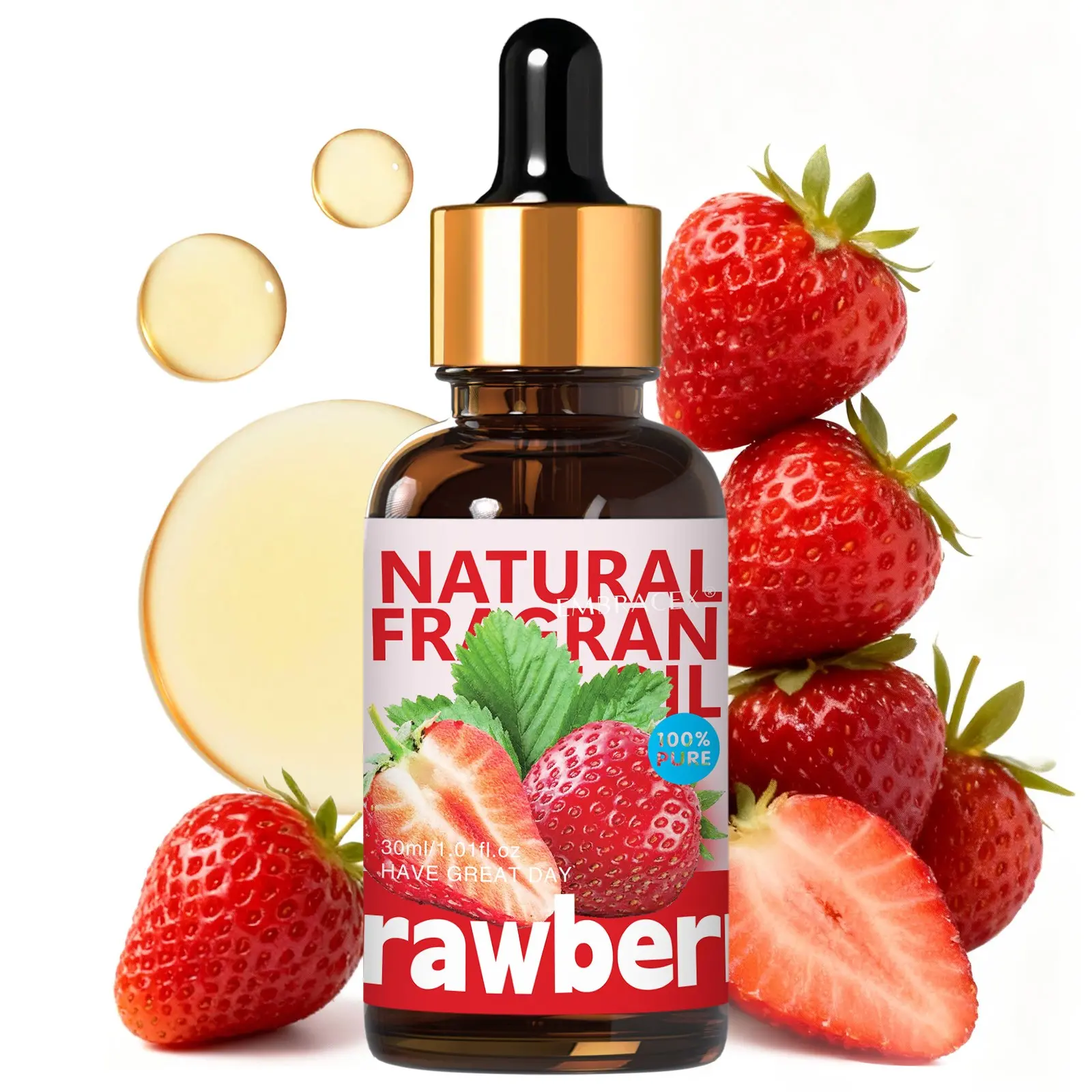 30ML Strawberry Essential Oils, Scented Oil with Dropper, Sweet and Sour Scent, Air Freshener, Diffuser, Aromatherapy, Body Massage, Home Decor, Office Supplies