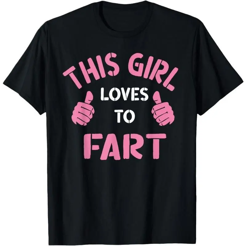 Women's "This Girl Loves To Fart" Sarcastic Graphic T-Shirt - 100% Cotton Casual Fashion Tee, American Retro Short-Sleeve Round Neck, Funny Streetwear, Breathable Soft Printed Top, Universal, Valentines Day, Hand Wash