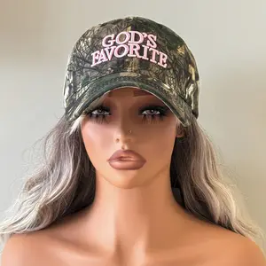 [Look] God's Favorite" Embroidered Camo Baseball Cap - Adjustable, Sun-Protective Visor with Unique Jungle Splatter Print, Handwash/Dry Clean, Street Style for Women