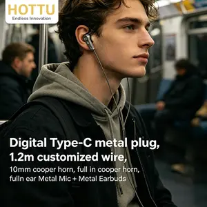 【HOTTU】Hf22 Metal Semi-In-Ear Earphones, Digital Lightning Plug, 1.2m Custom Cable, Clear Microphone, Ideal Gift, High-Quality Audio