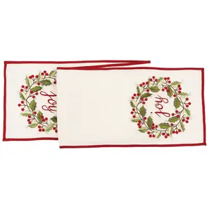 Joy Wreath Embroidered Table Runner by Valerie