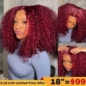 [250% 18" Only $99] QTHAIR 250% Density 99J Burgundy Red Burmese Curly Wig Pixie Roll Wig Glueless Pre-cut 5x5 HD Lace Closure Human Hair Wigs Finger Coil Ends 18 Inch Beginners Friendly Natural Looking #Summervibes