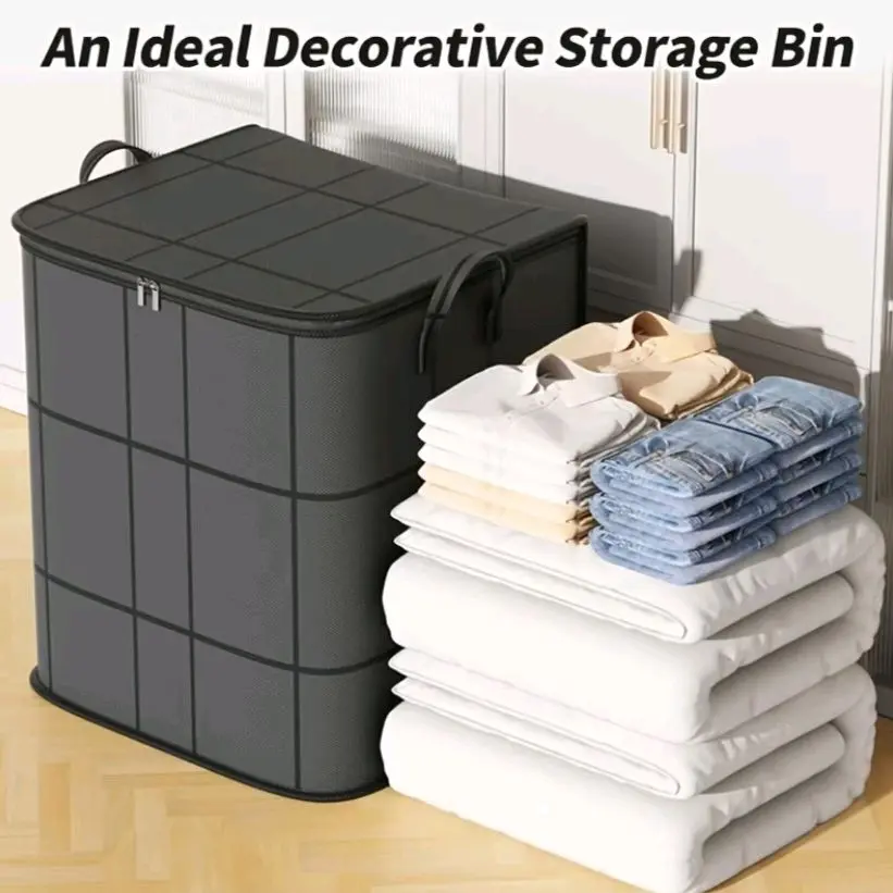 2 Pack Large Clothes Storage Bags with Handles, Foldable Closet Organizer Bins, Heavy Duty Double Zipper Blanket & Comforter Storage Boxes for Clothes, Bedding, Moving, Under Bed & Wardrobe Organization