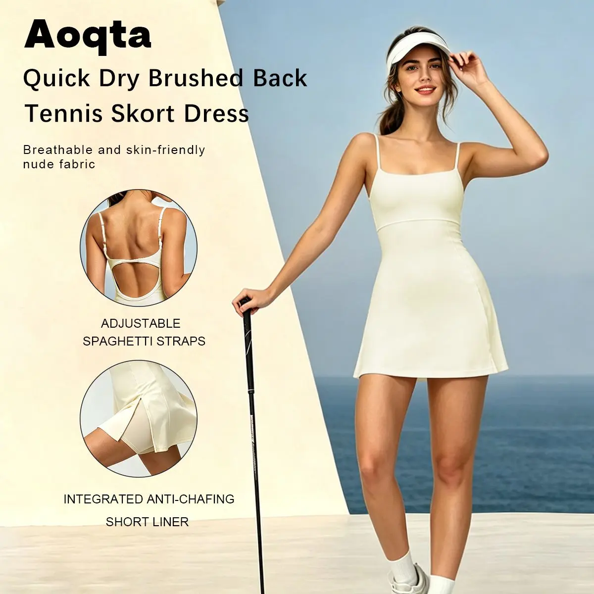 Aoqta This tennis dress has transformed my summer wardrobe. Cute athletic dress—you’ll want it for this vacation. Beachside tennis outfit: a cream, minimalist dress. Tennis Dress