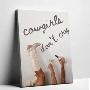 Western Style  Cowgirls Don't Cry   Preppy Canvas  Art Pink Cowgirl Boots Pictures Country Western Aesthetic  Modern Neutral Fashion  Trendy Teen Girl Funky Home   Painting  for Living Room Bar Cart poster wall decor print