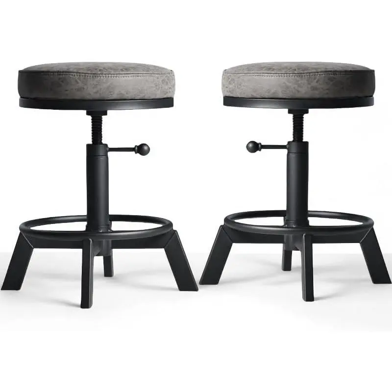 Industrial Bar Stools-Standard Height Chairs-Swivel Pu Seat-Kitchen  Stool-Height Adjustable 15-21inch(Set of 2)