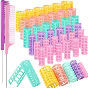 36 Pieces Plastic Hair Roller 5 Sizes Curlers Self Grip No Heat Rollers with 2 Pieces Steel Pintail Combs for Short Long Hair Salon Barber Hairdressing Styling Tools(Bright Colors)