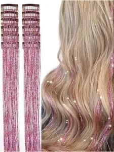 6pcs Bb Card Clip Laser Hair Piece Set, 20 Inch Long Glitter Metal Wire Extensions, Wavy Synthetic Hair, Multi-Color Clips, Heat Resistant Fairy Hair Accessories