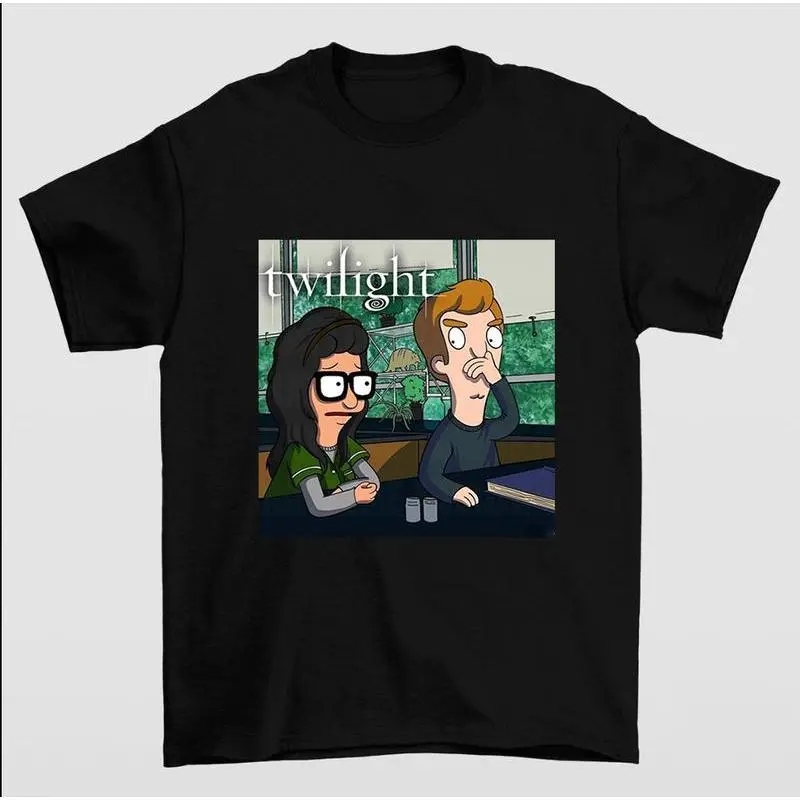 Unisex Graphic Tshirt, Twilight Bobs Burgers Parody Shirt, Classic Fit Retro Streetwear Top in 100% Cotton, Shortsleeve, Casual, Round Neck, Fabric