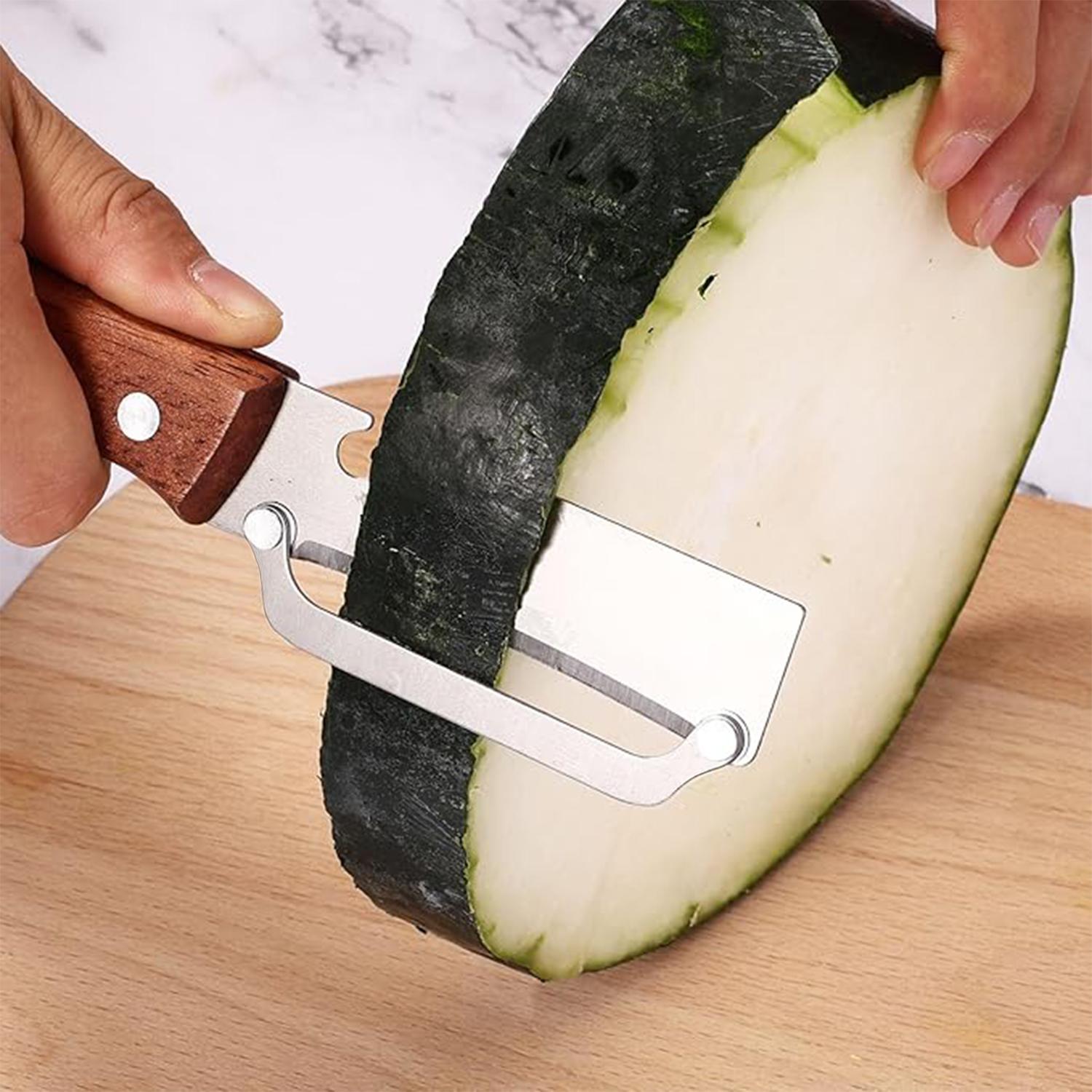 2-in-1 Stainless Steel Fruit & Veggie Peeler with Bottle Opener, Wooden Handle Non-Slip Ergonomic Grip, Sharp Durable Peeler for Kitchen Vegetable Fruit Peeling