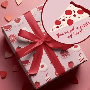 Punny Food Valentines Wrapping Paper  Pizza, Coffee, Watermelon Gift Wrap, Birthday Festive Gifts, Anniversary & Wedding Gifts, Gift Wrap
