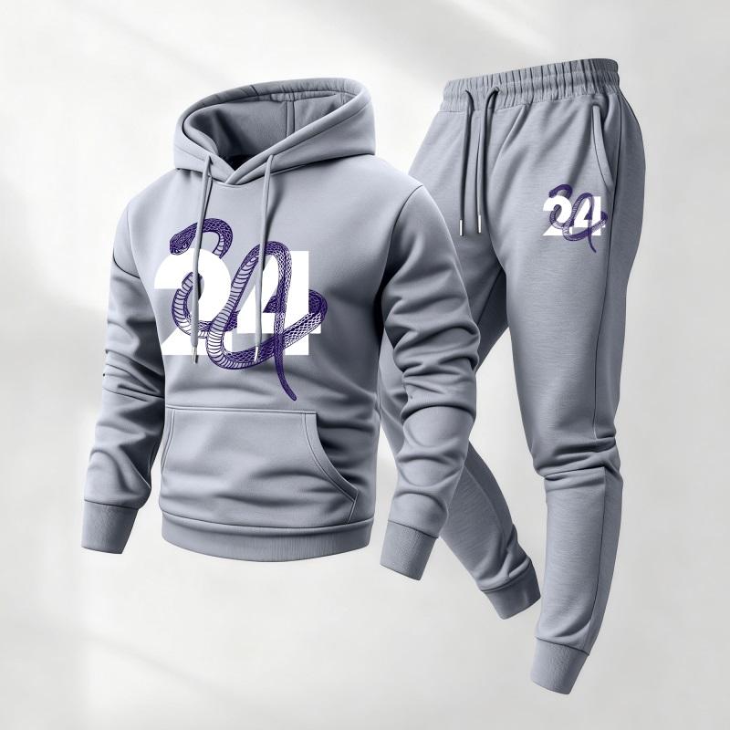 Men's Black Mamba Print Hoodie and Drawstring Sweatpants Set, Menswear, Casual Athletic Long Sleeve Hooded Jacket & Trousers for Fall & Winter, Men's Clothing for Daily Wear, Sportswear Indoor Outdoor, Tracksuit, Athleisure Summer Clothes