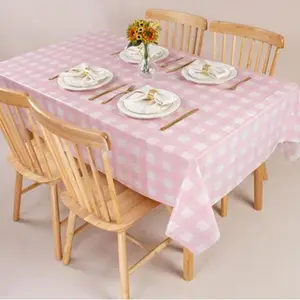 Pink Gingham Tablecloth 3 Packs - Waterproof Rectangle Table Covers 54 x 108 Inches for Birthdays, Picnics & More