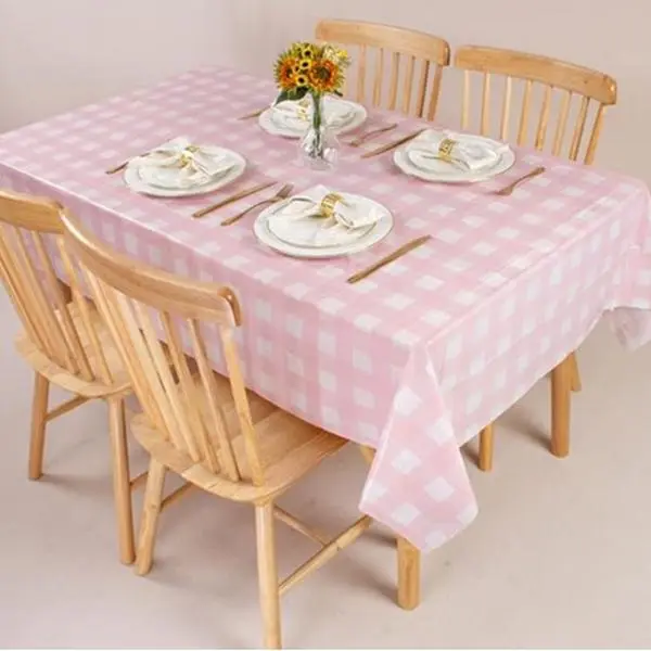 Pink Gingham Tablecloth 3 Packs - Waterproof Rectangle Table Covers 54 x 108 Inches for Birthdays, Picnics & More