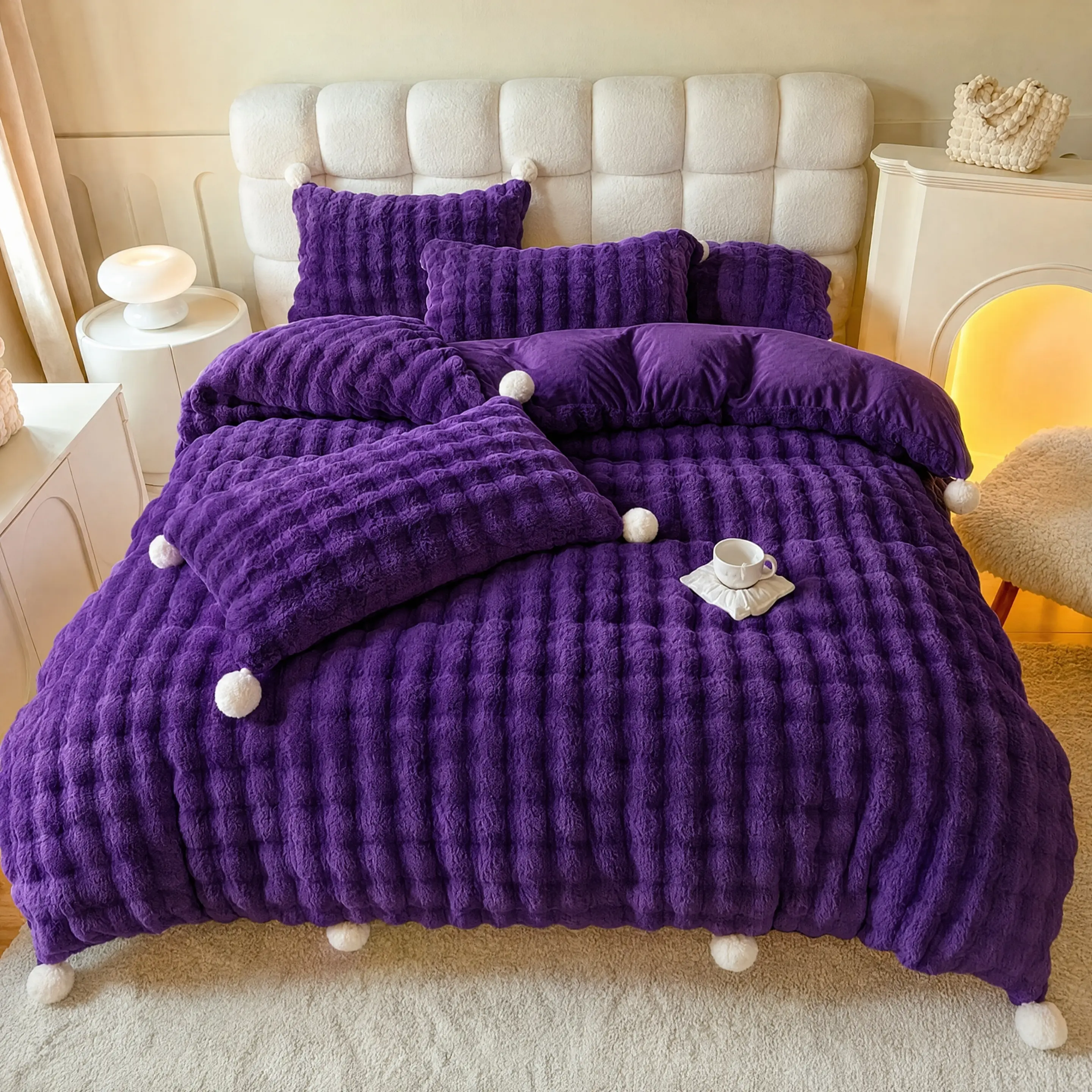 【Back to School】Cosybay Premium Luxury Hotel Grade Throw Blanket, Royal Purple Bubble Blanket Twin Size, Fluffy Plush Fuzzy Comforter for Sofa & Bed, Super Soft Cozy Blanket, Christmas & Halloween Decor, Kids Home Essentials for Kids, Quilt Duvet