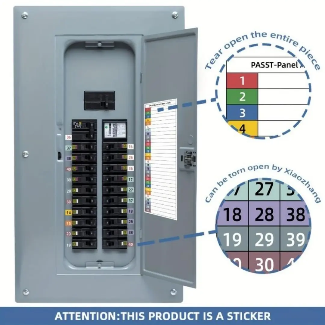 Circuit Breaker Panel Labels - Electrical Self-Adhesive Stickers, Waterproof, Durable, Reusable, Easy-Install Digital Load Center Identification Stickers