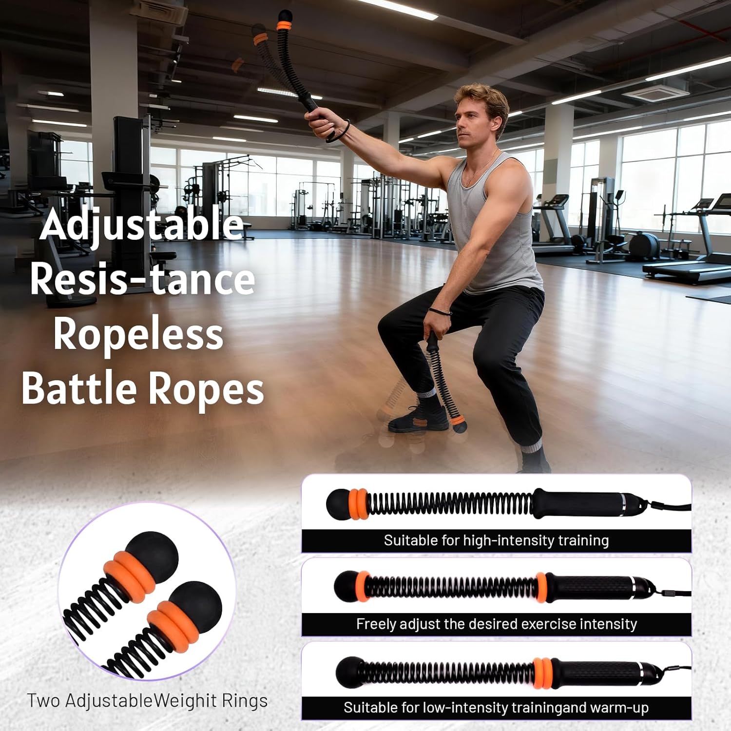Weighted Cordless Battle Ropes 2PCS – New Upgrade Quiet Ropeless Training Rope Fitness Equipment for Home, Strength Training, HIIT Workouts, Full-Body Exercise, Indoor Gym Use, Noise-Free Portable Workout Gear